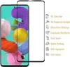 A screen protector for a Samsung Galaxy A51 phone is shown next to a list of its features. Produktbild-Vorschau
