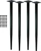 Four black metal table legs and a set of screws are arranged on a white background. Produktbild-Vorschau