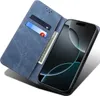 A blue flip-style phone case with card slots and a bill compartment, with a smartphone inserted. Anteprima dell’immagine prodotto
