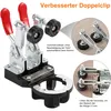 A jig for drilling concealed hinges, with close-up views of its features and application. Produktbild-Vorschau