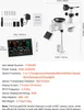 A weather station and its components are displayed with dimensions and specifications. Produktbild-Vorschau