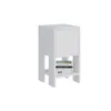 A white modern nightstand with a drawer and an open shelf displaying books. Produktbild-Vorschau