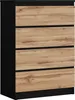 A chest of drawers with a wood-effect front and black sides, shown from the front. Voir les images du produit