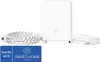 A white smart home device with two cables and a blue compatibility badge. Podgląd zdjęcia produktu
