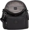 A black Kipling backpack is shown from the front with the main compartment open. Produktbild-Vorschau