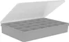 A gray plastic organizer box with a clear, open lid, showing multiple compartments inside. Náhľad obrázku produktu