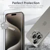 A close-up marketing image showing a phone screen protector and a camera lens protector, with text highlighting product features. Produktbild-Vorschau
