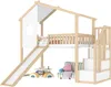 A children's loft bed with a slide and stairs, set against a white background. Voir les images du produit