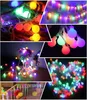 Collage of multiple images showing colorful LED string lights in various settings. Produktbild-Vorschau
