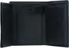An open black leather wallet with multiple card slots and compartments. Produktbild-Vorschau