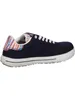 A single navy blue sneaker with white laces and a colorful heel accent is shown from the side against a white background. Produktbild-Vorschau