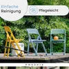 Three colored folding chairs are set up on a wooden pier with fishing rods nearby. Produktbild-Vorschau