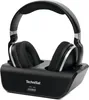 A pair of black wireless headphones and their charging dock are shown against a white background. Produktbild-Vorschau
