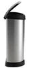 A silver metallic trash can with a black lid is shown against a white background. Produktbild-Vorschau