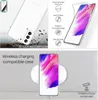 Collage of images showing a clear phone case, its features, and its wireless charging compatibility. Produktbild-Vorschau