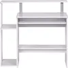A white computer desk with a keyboard tray and shelves, shown from the front against a white background. Produktbild-Vorschau