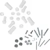 A collection of white plastic mounting hardware and silver metal fasteners, including screws, nails, and wall anchors, arranged on a white background. Náhľad obrázku produktu