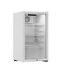 A white beverage cooler with a glass door, showing its interior shelves and a digital temperature display. Produktbild-Vorschau