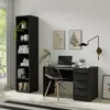 A home office setup with a desk, chair, and bookshelf. Produktbild-Vorschau