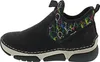 Side view of a black boot with a colorful balloon pattern on the side. Voir les images du produit