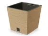 A square planter pot with a textured wood-like finish. Náhľad obrázku produktu