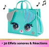 A teal purse shaped like a dog's face with large eyes, ears, and musical notes around it. Náhľad obrázku produktu