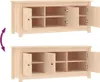 Two images of a wooden shoe cabinet with its doors open, showing the interior shelves. The top image shows the doors slightly ajar, while the bottom image shows them more open. Náhľad obrázku produktu