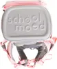 A close-up view of the back of a pink and gray school backpack. Voir les images du produit