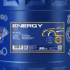 A close-up of a blue plastic container with a label detailing engine oil specifications. Produktbild-Vorschau