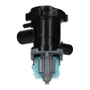 A close-up studio shot of a black and gray washing machine drain pump with a light blue motor housing, against a white background. Produktbild-Vorschau