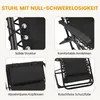 A collage of four close-up images showcasing features of a black reclining chair against a light beige background. Produktbild-Vorschau