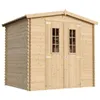 A wooden garden shed with double doors and two windows. Podgląd zdjęcia produktu