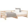A wooden daybed with a mattress, blanket, and pillows on a white background. Náhľad obrázku produktu