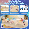 A collage of images showcasing a wooden indoor climbing structure for children, with close-ups of its features and children playing on it. Voir les images du produit