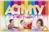 The image is the packaging for a children's game called 'My First Activity'. It features colorful stripes and photos of children playing. Produktbild-Vorschau