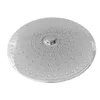 A close-up, angled view of a round, silver shower head with multiple small holes arranged in concentric circles. Produktbild-Vorschau