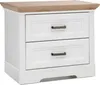 A white nightstand with a wooden top and two drawers. Podgląd zdjęcia produktu