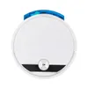 A white robotic vacuum cleaner is shown from a top-down view against a white background.