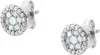 A pair of silver stud earrings with a circular design, featuring small white and light blue stones surrounded by clear crystals. Produktbild-Vorschau