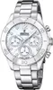 A studio shot of a silver women's watch with a white mother-of-pearl dial. Produktbild-Vorschau