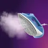 A Philips steam iron is shown emitting steam against a purple background. Produktbild-Vorschau
