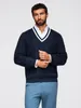 Maglione Ombre da uomo con maglia a cavo e scollo a V blu Anteprima dell’immagine prodotto 2