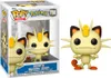 A Funko Pop! vinyl figure of the Pokemon character Meowth, shown both inside its packaging and displayed separately. Podgląd zdjęcia produktu