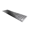 A black wireless keyboard is shown from a diagonal angle against a white background. Produktbild-Vorschau