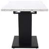 A white marble-patterned dining table with a black pedestal base. Anteprima dell’immagine prodotto