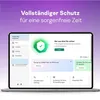 A laptop screen displaying the Kaspersky Premium interface with marketing text and graphics. Produktbild-Vorschau