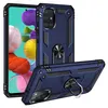 A dark blue protective phone case with a ring stand is shown from two angles, with a Samsung Galaxy A51 phone partially visible in the background. Produktbild-Vorschau