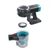 A disassembled handheld vacuum cleaner with its dustbin and filter shown separately. Produktbild-Vorschau