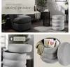 A collage of images showing a gray storage ottoman, with different angles and details. Náhled obrázku produktu