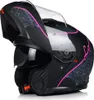 A black motorcycle helmet with pink accents and a decorative pattern. Náhled obrázku produktu